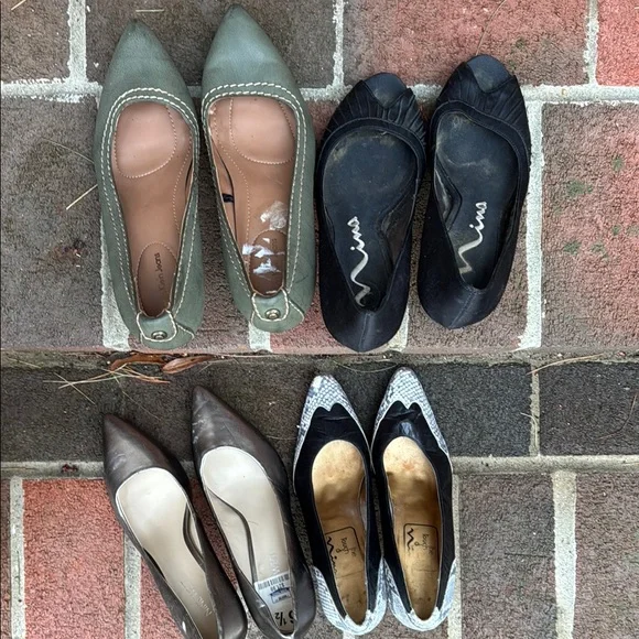 Bundle of Women's Pumps - silver, black peep toe, olive, grey patterned - Picture 5 of 15